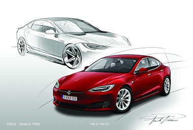 Tesla model S facelift design drawing 1